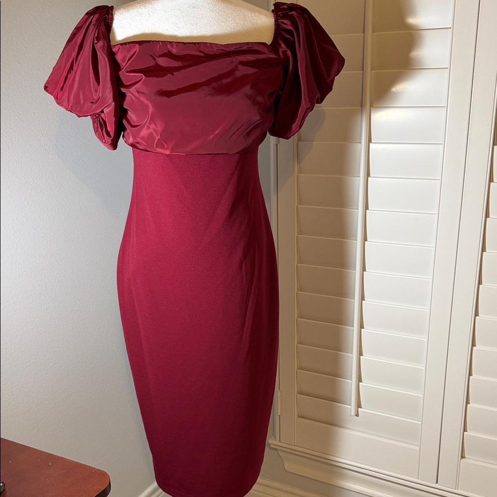 NWT Badgley Mischka Wine Off-Shoulder Midi Dress size 4